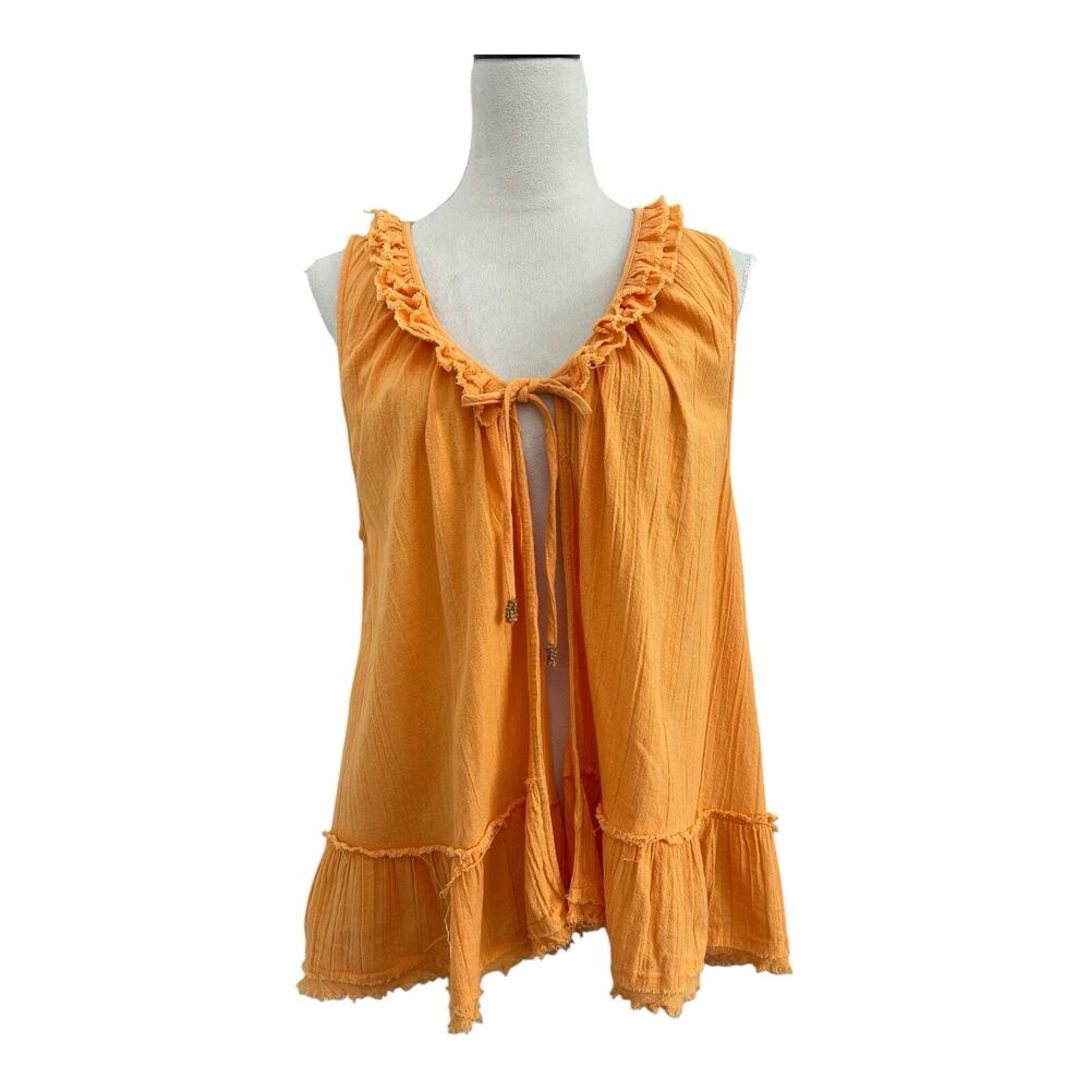Free People Top Womens Small Endless Summer Orange Open Front Sleeveless Boho